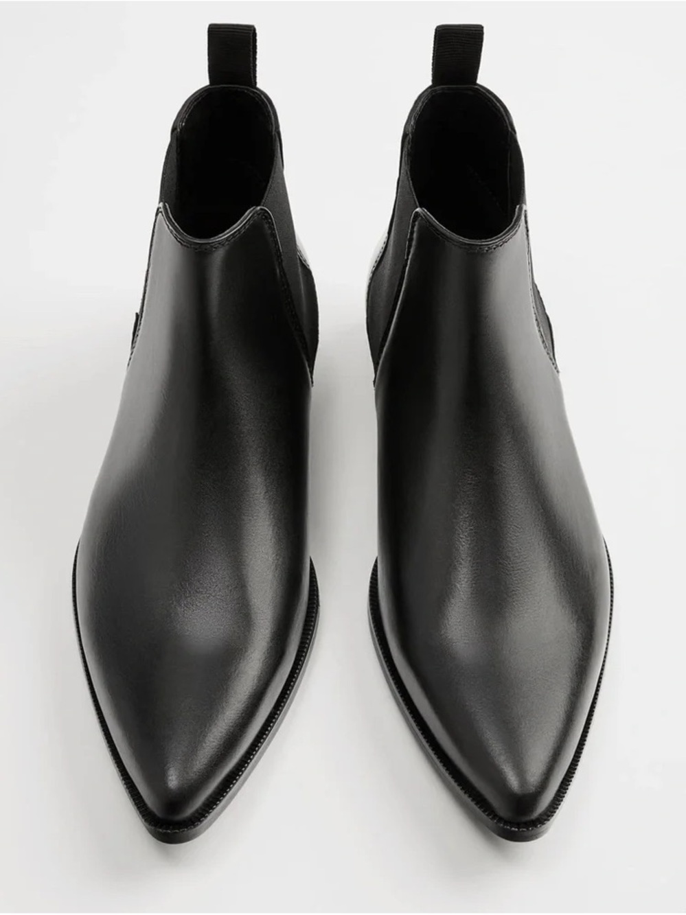 NWT Zara Black Pointed Leather Chelsea Boots